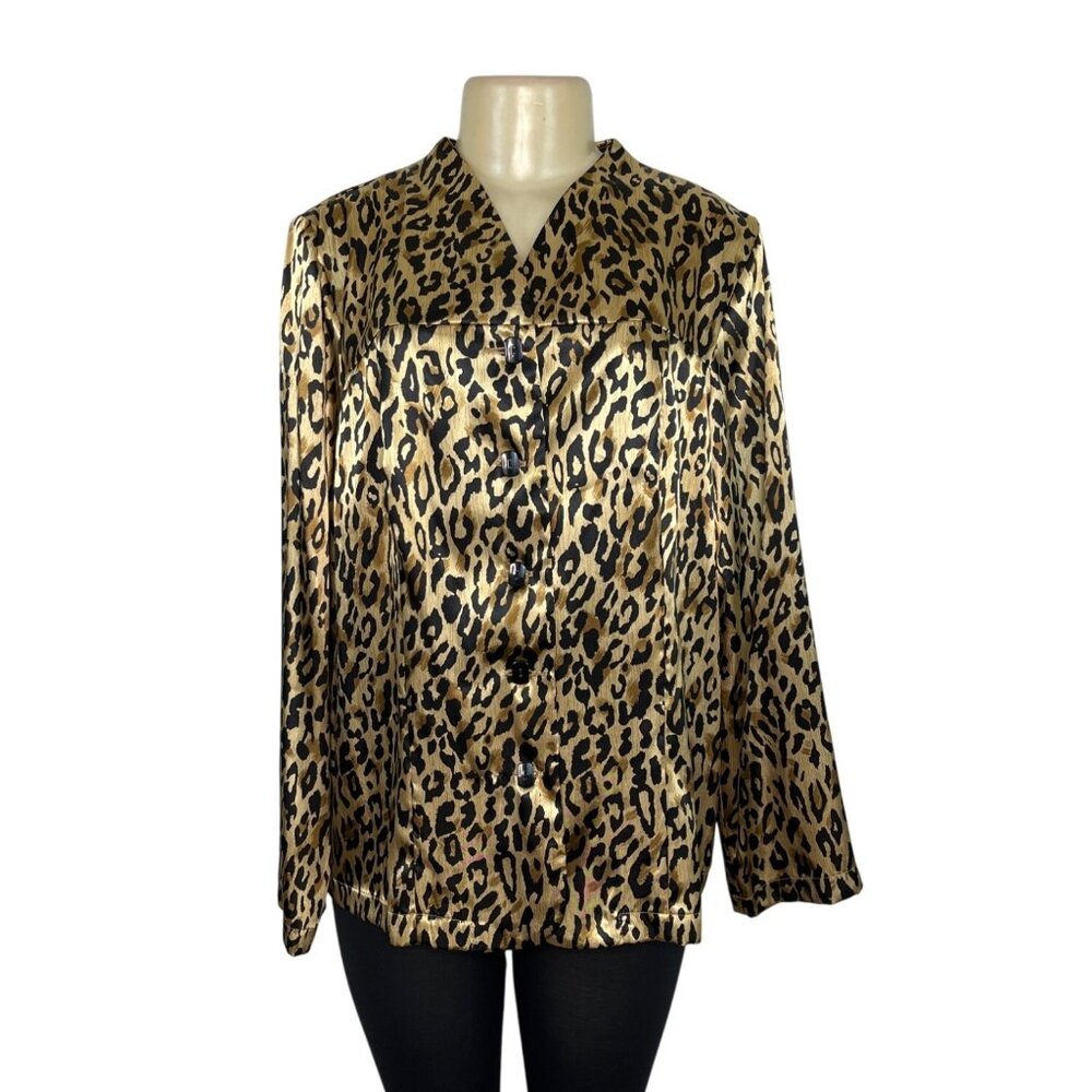 Simonton Leopard Print Satin Button-Up Blazer Size L